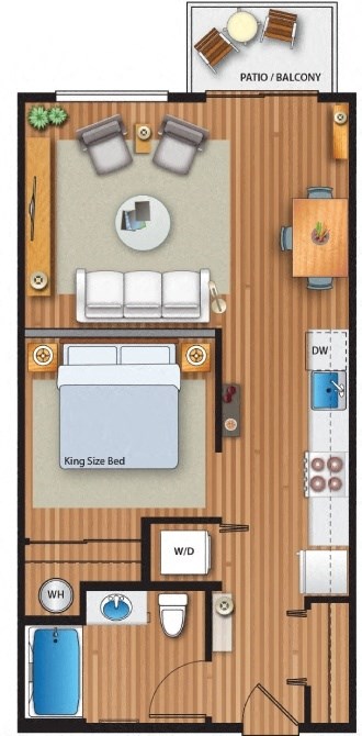A floor plan of a house with a patio and balcony.
